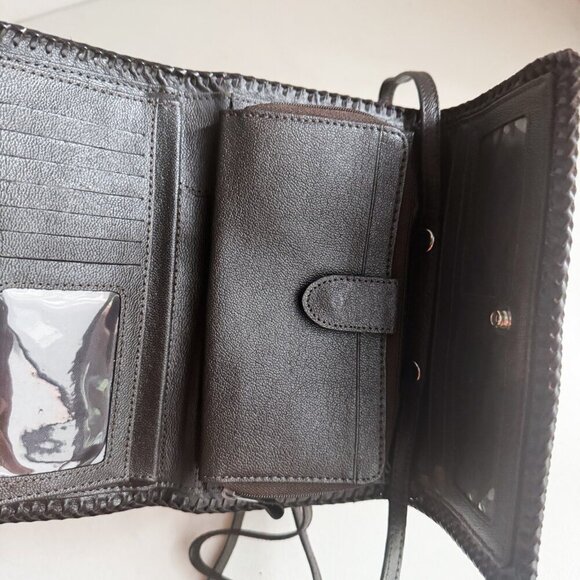 Vintage Leather Hand Tooled Leaf Acorn Print Wallet on A strap Crossbody - Picture 5 of 10